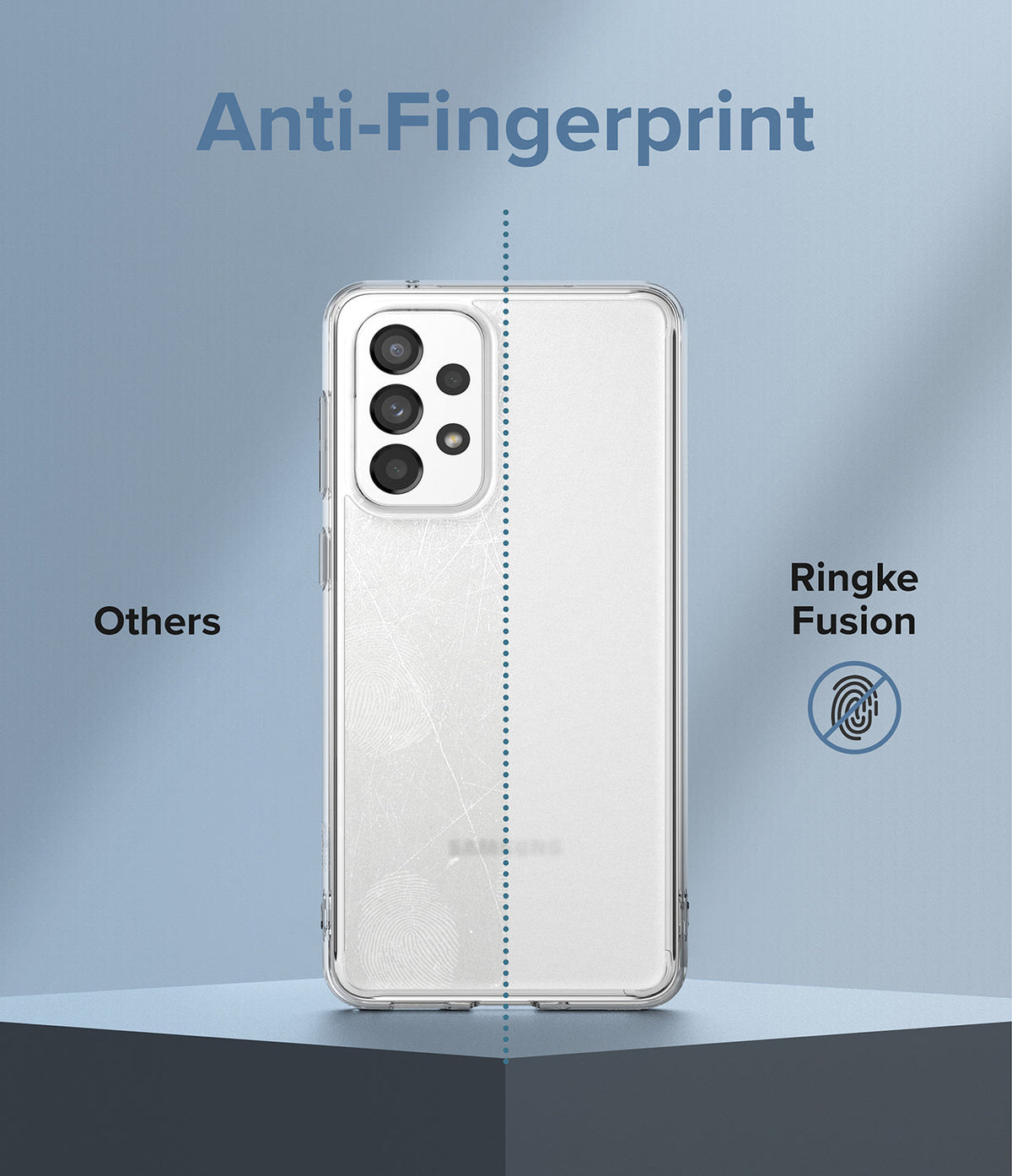 Galaxy A33 5G Case | Fusion - Comparison showing a smudged phone case on the left and a clean Ringke Fusion case on the right.