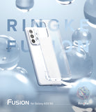 Galaxy A33 5G Case | Fusion - Clear phone case floating against a light blue background with translucent bubbles.
