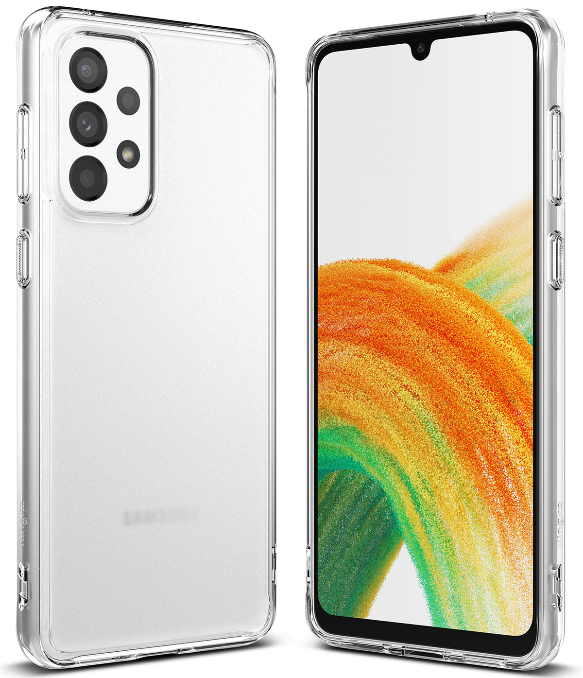 Galaxy A33 5G Case | Fusion - Clear protective phone case shown from back and front angles on a Galaxy A33 5G smartphone.