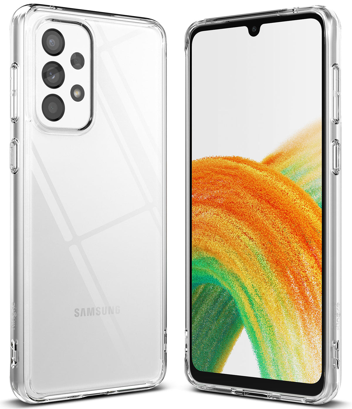 Galaxy A33 5G Case | Fusion - Clear protective phone case shown from back and front angles on a Samsung Galaxy A33 5G.
