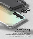 Galaxy A14/A24/A34 Camera Lens Protector | Camera Lens Frame Glass - Galaxy A14/A24/A34 Camera Lens Protector - Black lens rings being applied to a smartphone camera with a clear case.
