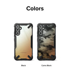 Galaxy A34 Case | Fusion-X - Two Galaxy A34 Fusion-X cases in Black and Camo Black side-by-side against a white background.