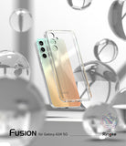 Galaxy A34 Case | Fusion - Clear phone case floating in front of a gradient Samsung Galaxy A34 among glass spheres.