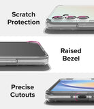 Galaxy A34 Case | Fusion - Close-ups showing scratch protection, raised screen bezels, and precise port cutouts on a clear case.