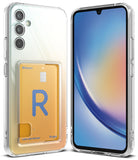 Galaxy A34 Case | Fusion Card - Clear phone case with a built-in card holder displaying a gold card on a Galaxy A34.