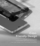 Galaxy A34 5G Screen Protector | Full Cover Glass - Galaxy A34 5G Screen Protector - Tempered glass screen protector hovering above a smartphone inside a protective case.