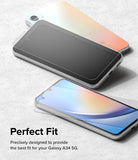 Galaxy A34 5G Screen Protector | Full Cover Glass - Galaxy A34 5G Screen Protector - Two Galaxy A34 5G phones with glass screen protectors being applied to their displays.