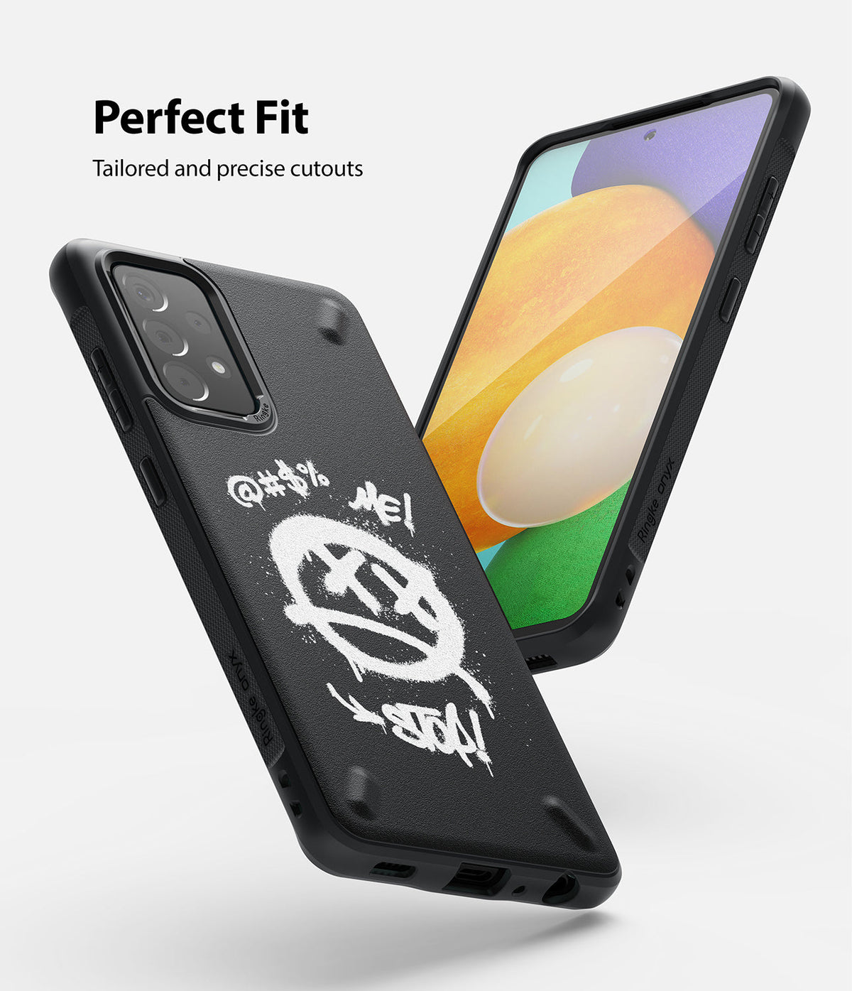 Galaxy A52 5G / 4G Case | Onyx Design - Black phone case with white graffiti art showing a smiley face and text.
