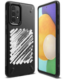 Galaxy A52 5G / 4G Case | Onyx Design - Black phone case with white brushstroke art and text on the back, shown with phone front.