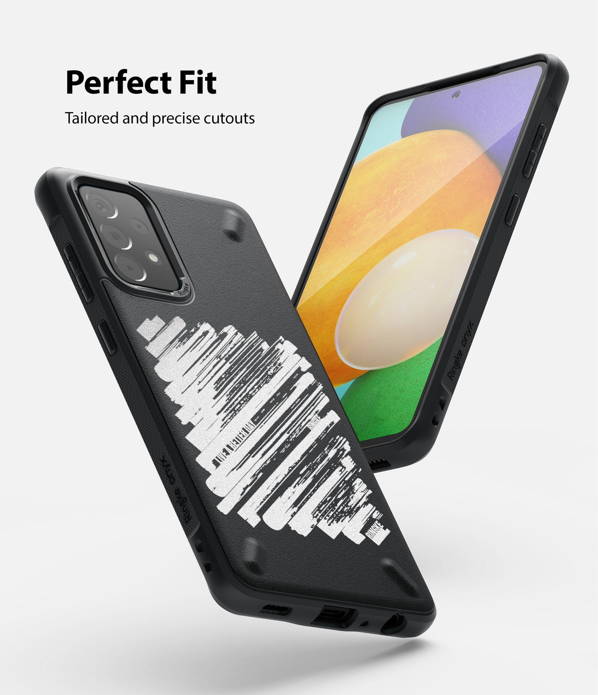 Galaxy A52 5G / 4G Case | Onyx Design - Black phone case with white abstract brushstroke pattern on a Galaxy A52.