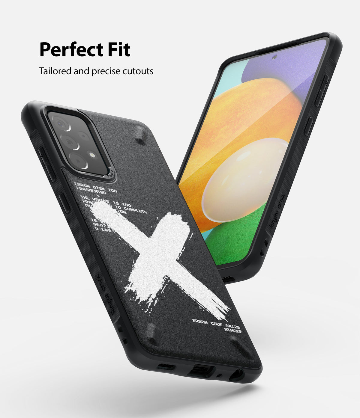 Galaxy A52 5G / 4G Case | Onyx Design - Galaxy A52 5G / 4G Case - Onyx Design - Black phone case with white X graphic and text, shown from front and back angles.