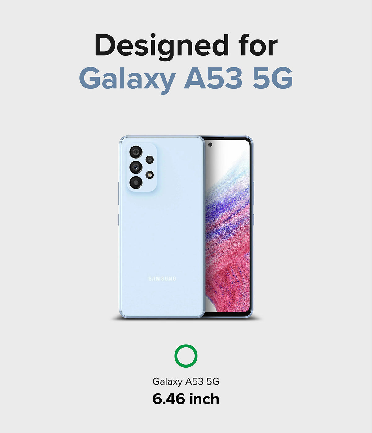 Galaxy A53 5G Case | Fusion - Light blue Galaxy A53 5G phone shown from front and back against a light gray background.