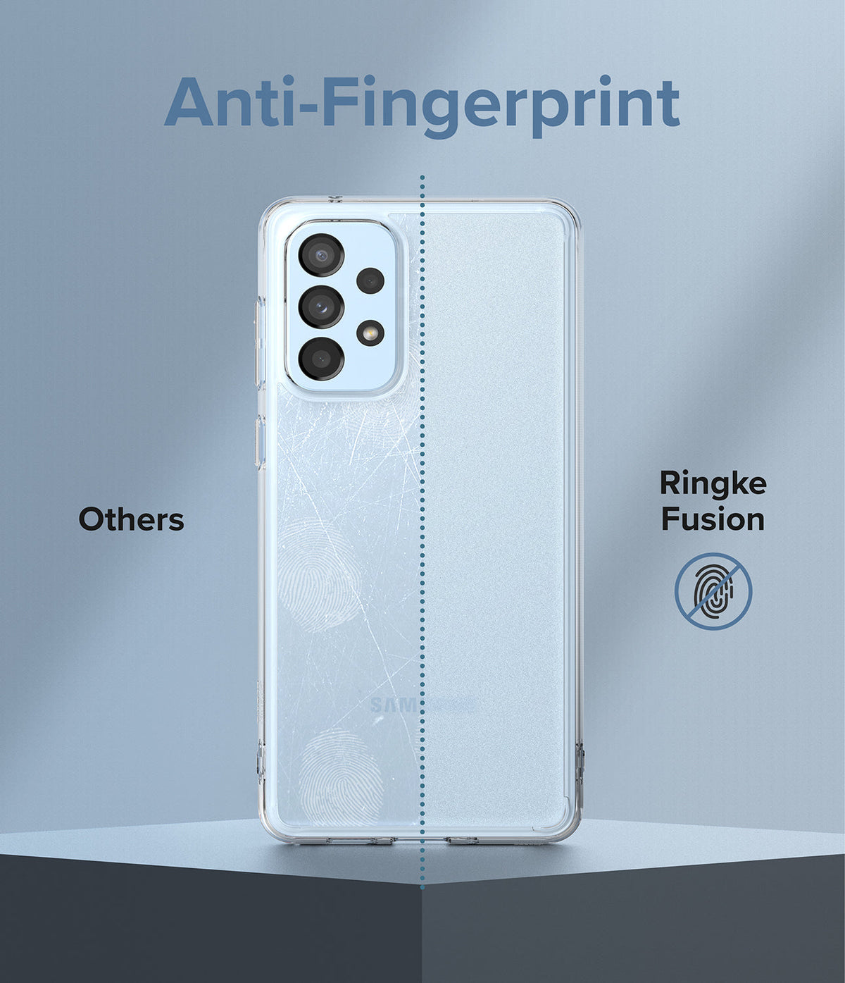 Galaxy A53 5G Case | Fusion - Comparison showing a scratched, smudged phone case versus a clean Ringke Fusion case.