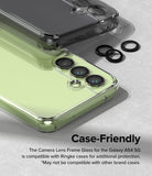 Galaxy A54 5G Camera Lens Protector | Camera Lens Frame Glass - Galaxy A54 5G Camera Lens Protector - Black lens frame protectors installed on a light green smartphone camera array.