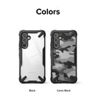 Galaxy A54 Case | Fusion-X - Two Fusion-X phone cases for Galaxy A54 in clear black and camo black side by side.
