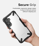 Galaxy A54 Case | Fusion-X - Hand holding a Galaxy A54 in a black, clear-backed Fusion-X case with reinforced corner bumpers.