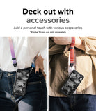 Galaxy A54 Case | Fusion-X - Two people wearing camo phone cases on colorful neck and wrist straps against white backgrounds.