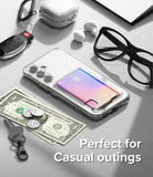 Galaxy A54 Case | Fusion Card - Clear phone case with a gradient card holder, surrounded by keys, cash, and glasses.