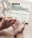 Galaxy A54 Case | Fusion Card - Hands peeling a protective film off the clear back of a phone case.