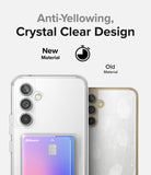Galaxy A54 Case | Fusion Card - Comparison of a clear, anti-yellowing phone case versus a yellowed, scratched old material.