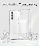 Galaxy A54 Case | Fusion Card - Clear phone case and white Samsung phone standing among ice cubes with text overlay.