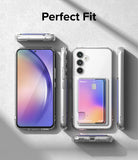 Galaxy A54 Case | Fusion Card - Clear phone case with a card holder slot displaying a gradient card on a grey background.