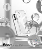 Galaxy A54 Case | Fusion - Clear protective phone case floating amidst abstract glass spheres on a light grey background.