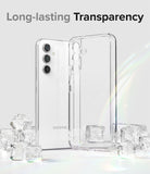 Galaxy A54 Case | Fusion - Clear phone case next to a white Samsung phone surrounded by ice cubes on a light background.