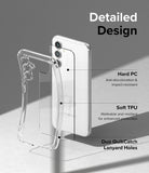 Galaxy A54 Case | Fusion - Exploded view of a clear phone case showing hard PC back, soft TPU frame, and lanyard holes.
