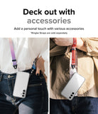 Galaxy A54 Case | Fusion - Two people wearing Galaxy A54 phones on clear cases with colorful neck and wrist straps.