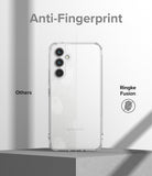 Galaxy A54 Case | Fusion - Comparison showing a smudged generic case versus a clean, fingerprint-resistant Ringke Fusion case.