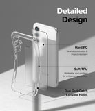 Galaxy A54 Case | Fusion - Exploded view of a clear phone case highlighting hard PC, soft TPU, and lanyard holes.