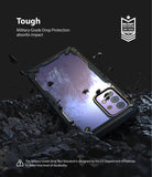 Galaxy A72 Case | Fusion-X - Phone case on dark, rocky ground with military-grade drop protection text and badge.