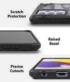 Galaxy A72 Case | Fusion-X - Three close-up views showing scratch protection, raised bezels, and precise port cutouts.