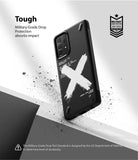Galaxy A72 Case | Onyx Design - Black phone case with white X graphic and text, featuring military-grade drop protection.