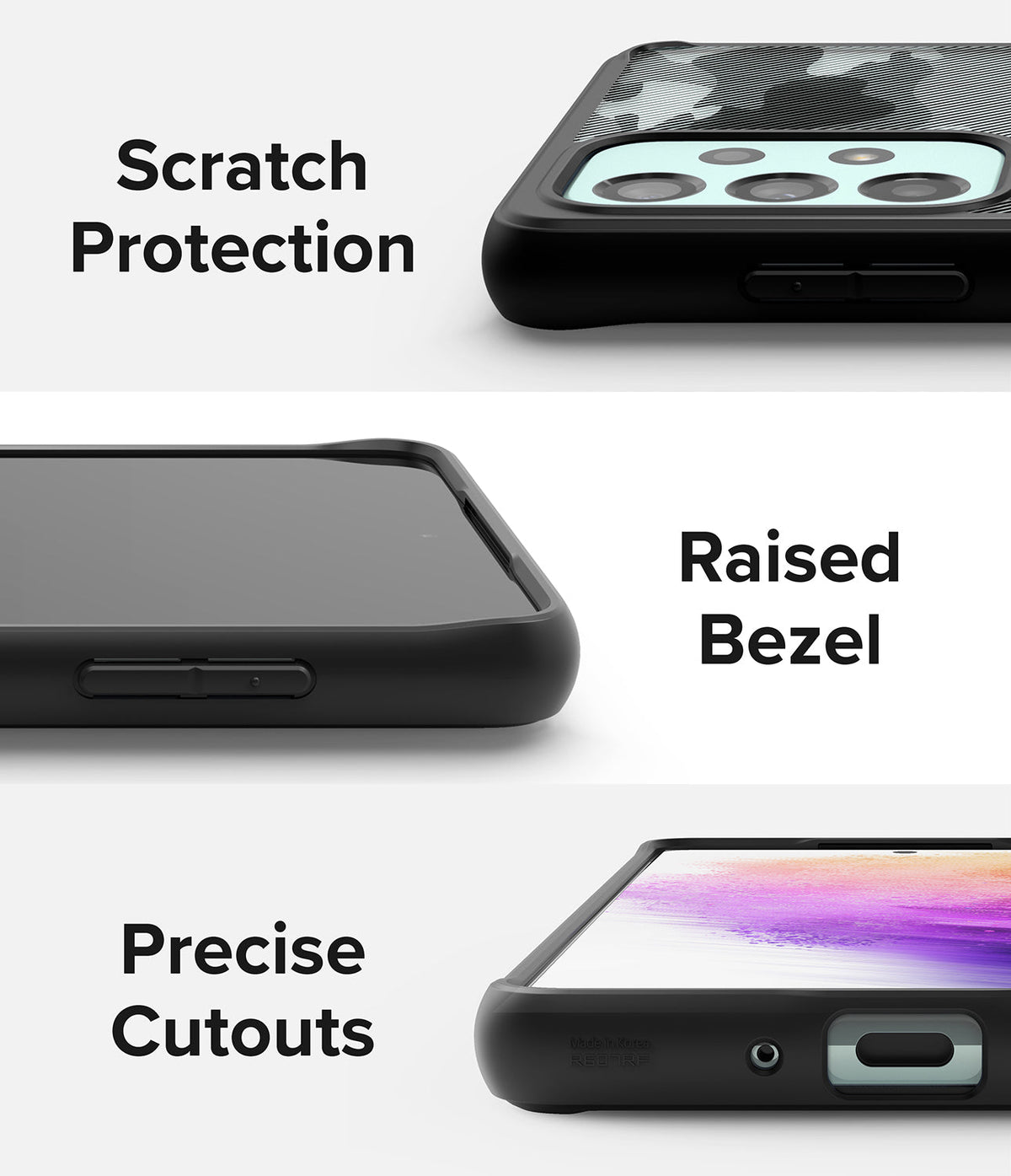 Galaxy A73 5G Case | Fusion - Close-ups showing scratch protection, raised screen bezels, and precise port cutouts.