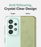 Galaxy A73 5G Case | Fusion - Comparison showing a clear Ringke case versus a yellowed competitor case on a phone.