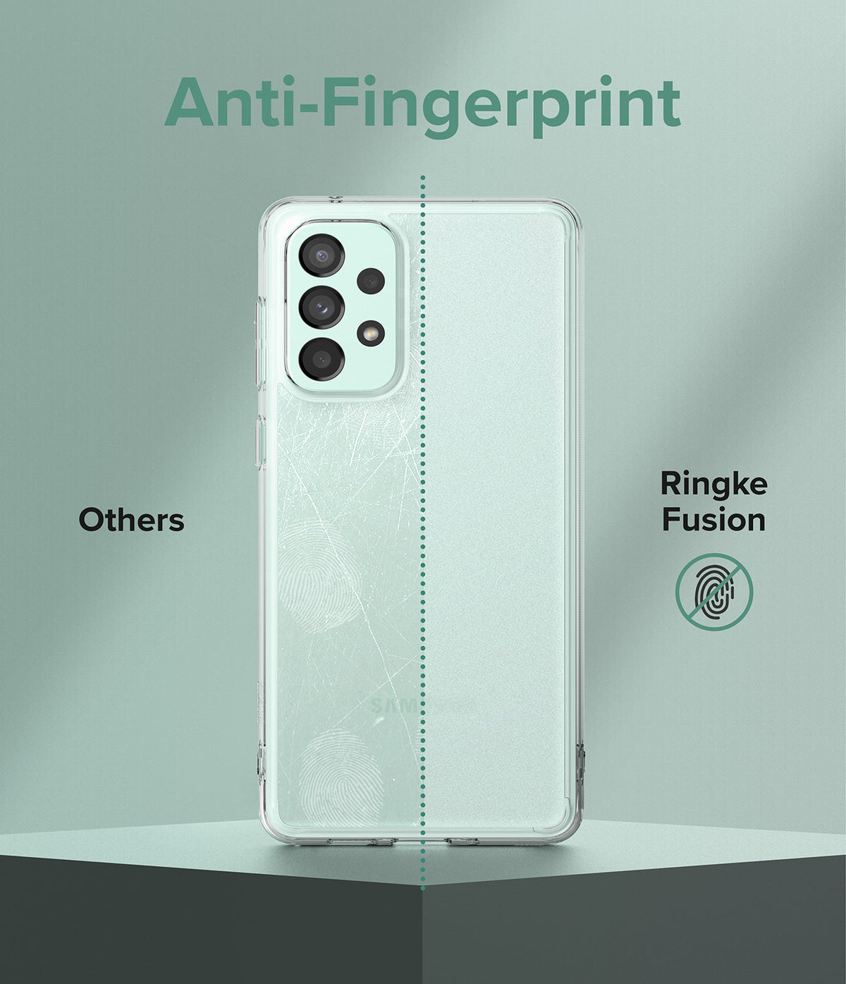 Galaxy A73 5G Case | Fusion - Comparison showing a scratched, fingerprint-covered phone case versus a clean Ringke case.