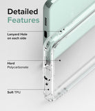 Galaxy A73 5G Case | Fusion - Close-up of phone case highlighting lanyard holes, hard polycarbonate, and soft TPU materials.