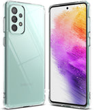 Galaxy A73 5G Case | Fusion - Clear protective case on a mint green Samsung Galaxy A73 5G showing front and back views.