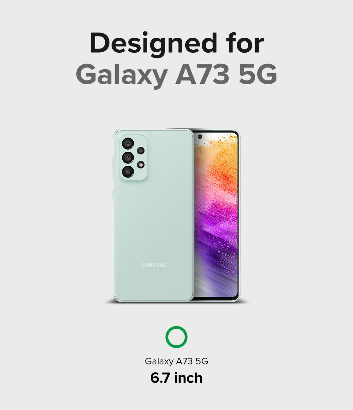 Galaxy A73 5G Case | Onyx - Light green Samsung Galaxy A73 5G smartphone showing back and front with colorful screen.