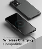 Galaxy A73 5G Case | Onyx - Matte black phone case on a Galaxy A73 5G charging wirelessly on a white surface.