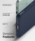 Galaxy A73 5G Case | Onyx - Close-up of navy phone case highlighting non-slip texture, lanyard holes, and soft TPU material.