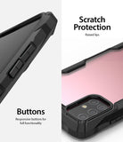 Galaxy A71 Case | Fusion-X - Close-up of responsive side buttons and raised camera protection on a black protective phone case.