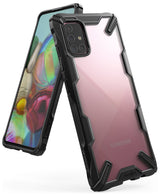 Galaxy A71 Case | Fusion-X - Black rugged bumper case with clear back on a Samsung Galaxy A71 phone.