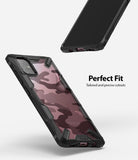 Galaxy A71 Case | Fusion-X - Black camouflage phone case with precise cutouts shown from front and back angles.