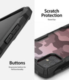 Galaxy A71 Case | Fusion-X - Close-up of black phone case with pink camo back, raised camera edges, and responsive side buttons.