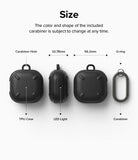 Galaxy Buds FE / 2 Pro / Buds 2 / Galaxy Buds Pro / Live Case | Onyx - Dimensional diagram of black earbud case and clip.