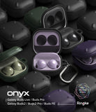 Galaxy Buds FE / 2 Pro / Buds 2 / Galaxy Buds Pro / Live Case | Onyx - Multiple textured black cases holding earbuds.