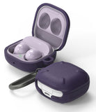Galaxy Buds FE / 2 Pro / Buds 2 / Galaxy Buds Pro / Live Case | Onyx - Open and closed purple protective cases with carabiner.